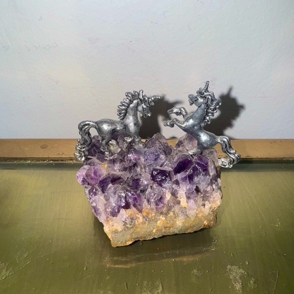 Vintage Pewter Unicorn Figurine with Amethyst Crystal Geode - Picture 1 of 6
